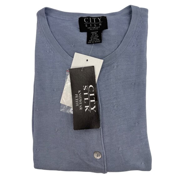 Vtg 90s City Silk Button Up Silk Blend Periwinkle Knit Top | Grandmacore Y2K P/M - Picture 11 of 15